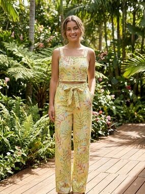 No Boundaries Yellow Floral Two-Piece Jumpsuit Set Sz XL